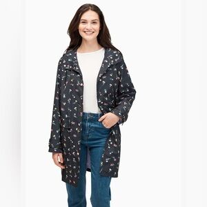 Kate‎ Spade Rain Coat Womens Small Black Wildflower Disty Floral Lined Jacket XS